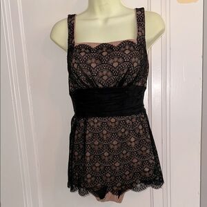 Vintage 60s Limited Edition by Rose Marie Reid Black & Tan Lace Swimdress